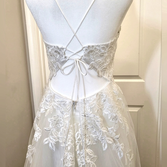 Lulus White Embroidered Lace-up Tulle Maxi Dress - Picture 5 of 16